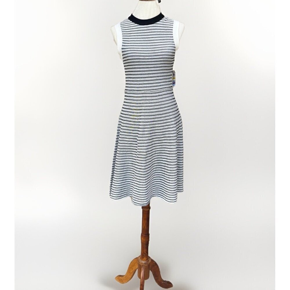 NWT Bar III Sleeveless Knit Dress Black White Stripe Size M Midi Stretch - Picture 8 of 15